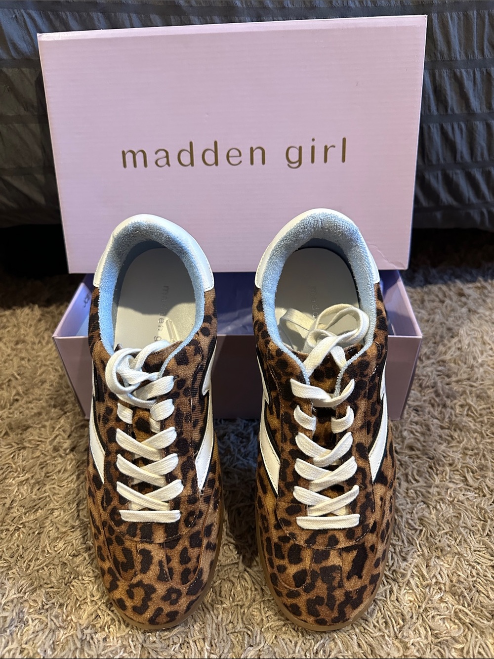 Madden Girl Brown Leopard Print Low-Top Sneakers with White Accents